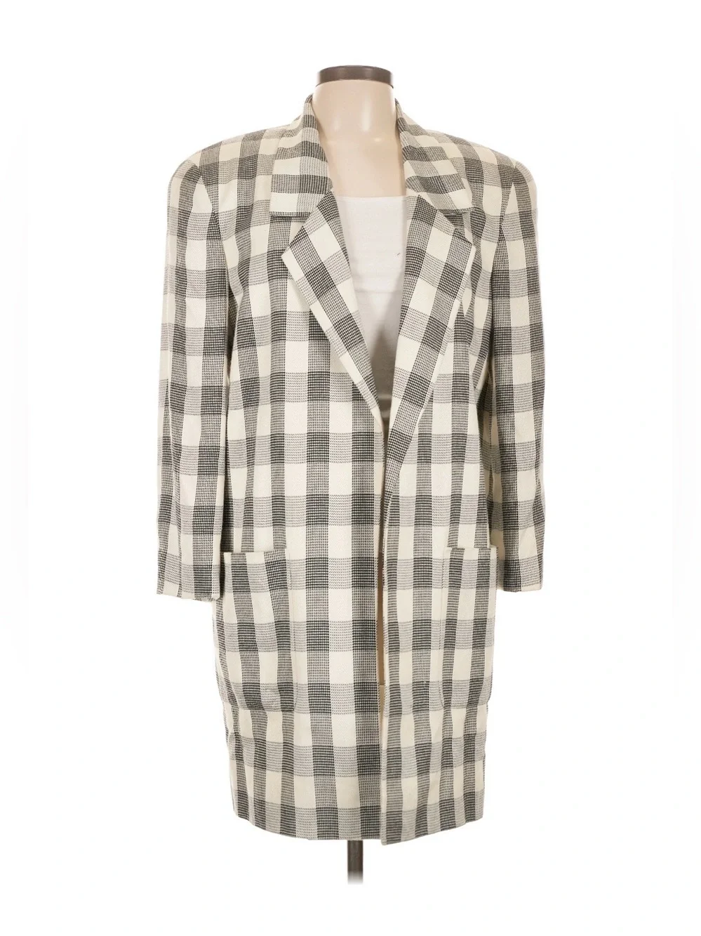 Christian Dior Suit Vintage Coat Checked Longline Women's Black & White Size 10 - Picture 1 of 6